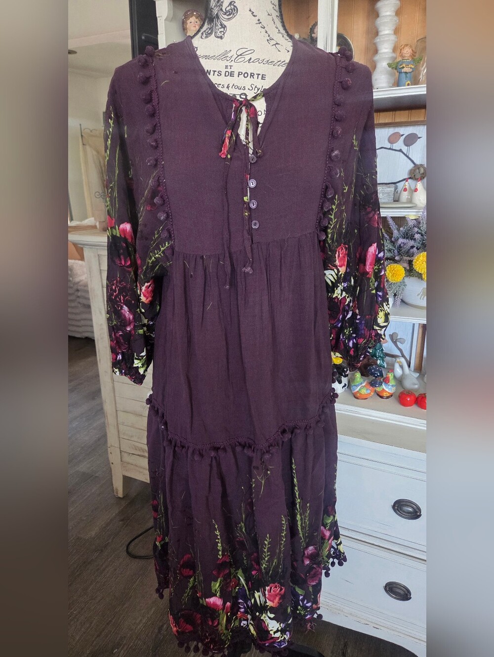 Jaase Deep Plum Floral Long Sleeve Maxi Dress